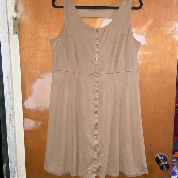Velvet Tan Button Down Dress - Picture 1 of 5